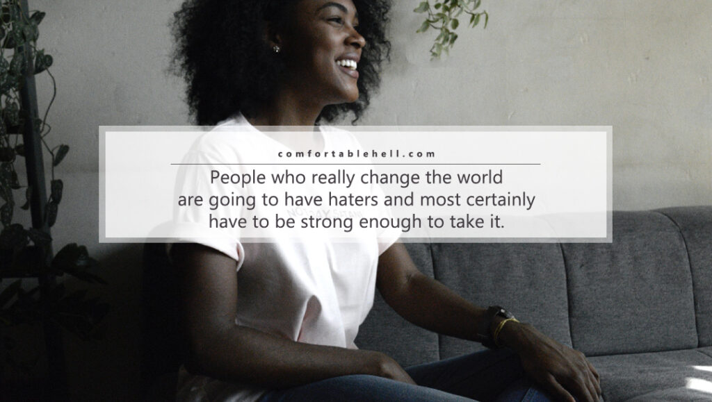 image of a smiling black woman with text overlay of a quote from the article "If No One Is Around To Receive It, Is It Still Abuse" by Comfortable Hell